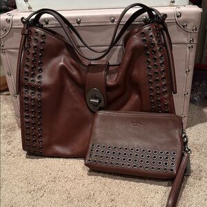 Coach Brown Studded Shoulder Bag